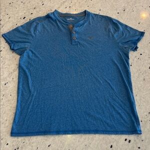 Hollister Heather Blue Short Sleeve Henley Tee Shirt